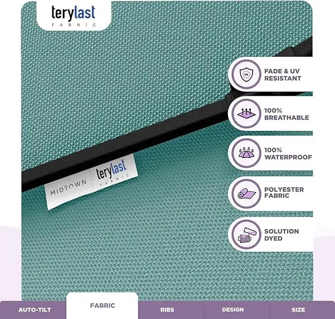Midtown Umbrellas 10-Year-No-Fade - 9 Ft - UV Proof Seawater Aqua Polyester Fabric - Umbrella Outdoor Patio, Auto-Tilt Aluminum Frame Patio Umbrella for Garden, Pool & Deck - Black Pole by GreenHaven Gardens