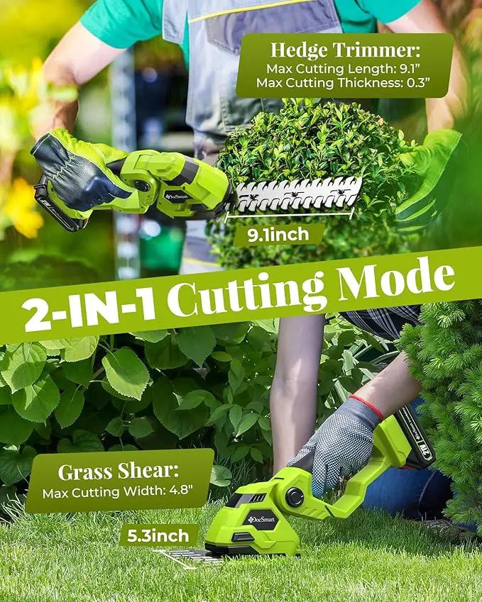Hedge Trimmer Cordless with Battery, 2-in-1 Electric Handheld Grass Shear Cutter with 2 Pack Rechargeable Battery, Mini Bush Trimmer Kit for Garden Yard Lawn Pruning, Green by GreenHaven Gardens
