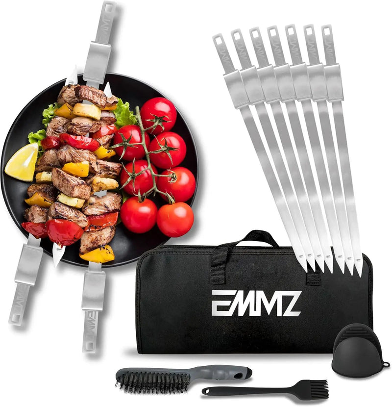 Grilling Skewer–16.5"flat metal skewers with removable Slider (set of 10) Storage Bag stainless steel skewers for BBQ-kebab koobideh-Skewers for kabab Barbecue meat vegetable-Grill sticks forcamping by GreenHaven Gardens