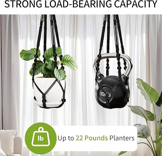 3 Pack Macrame Plant Hanger - 43"/35"/29" Different Sizes, Hanging Planter Basket Flower Pot Holder for Indoor Outdoor, with Wood Beads, Boho Home Decor, Black (POTS NOT Included) by GreenHaven Gardens