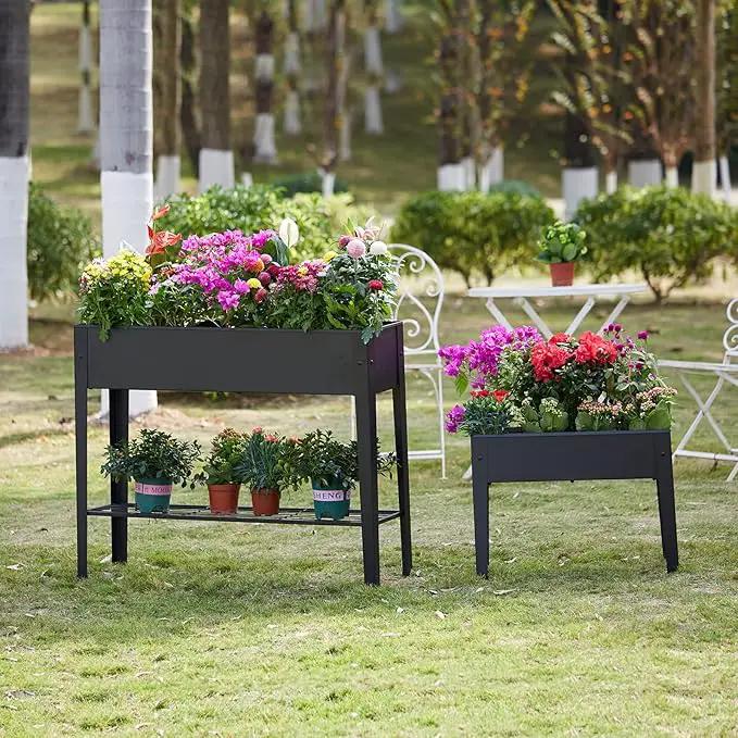 Raised Garden Bed, Elevated Planter Black Metal Plant Box with Legs Standing Garden Stand Drainage Holes Black (Black 40" L x 11" W x 31" H) by GreenHaven Gardens