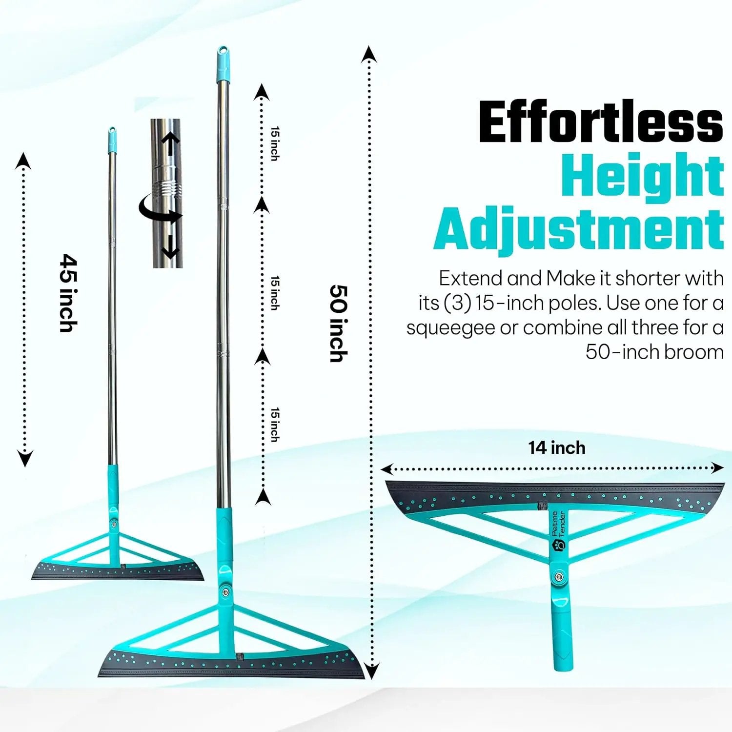 Magic Broom Squeegee Dog Pet Hair Remover, Rotatable, Height Adjustment - Silicone Broom Pet Hair Remover for All-Surfaces Hardwood Floors, Rugs, Tile, Glass, Liquid-Dirt with 50" Handle by GreenHaven Gardens