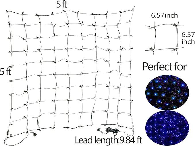 HISHINY LED Blue Christmas Net Lights Outdoor Christmas Decorations 5ftx5ft 100LED Green Wire,Connectable Outdoor Indoor Yard Mesh Shrub Net Lights String for Halloween Chritmas Party,Tree,Bush(Blue) by GreenHaven Gardens