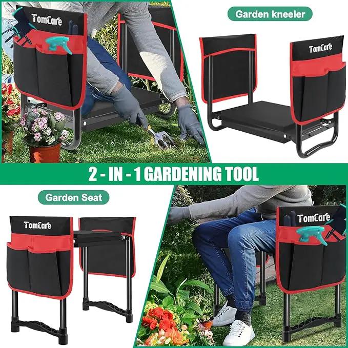 TomCare Garden Kneeler and Seat 10.64” Wider Larger Soft Kneeling Pad Garden Bench with 2 Large Tool Pouches Heavy Duty Garden Stool Foldable Tools Gardening Gifts for Women Men Gardeners,Black by GreenHaven Gardens
