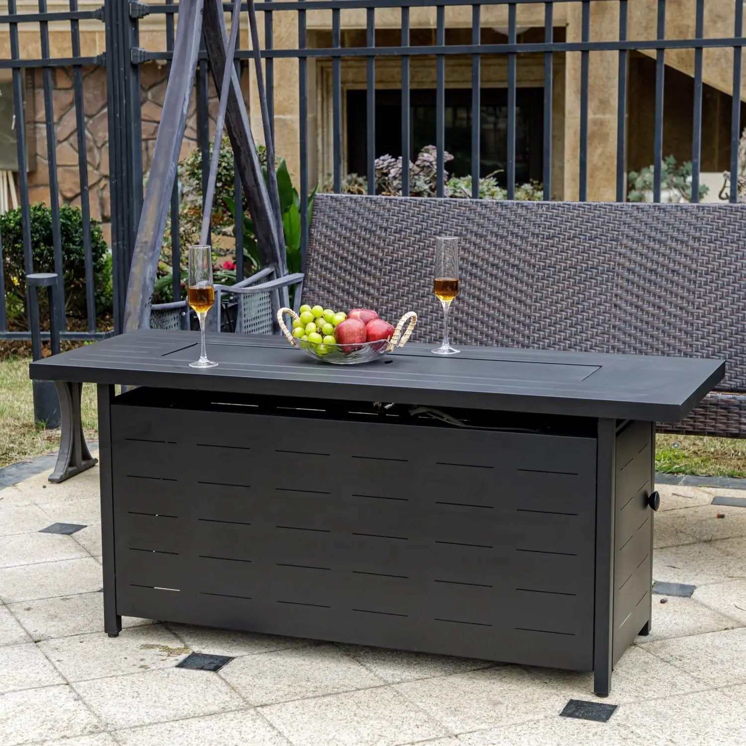57 inch Propane Fire Pit Table,50000 BTU Gas Fire Pits Table with Lid & Lava Rock & Waterproof Cover, Outdoor Propane Firepit for Dining or Party, Outside, Patio, Garden, Yard by GreenHaven Gardens