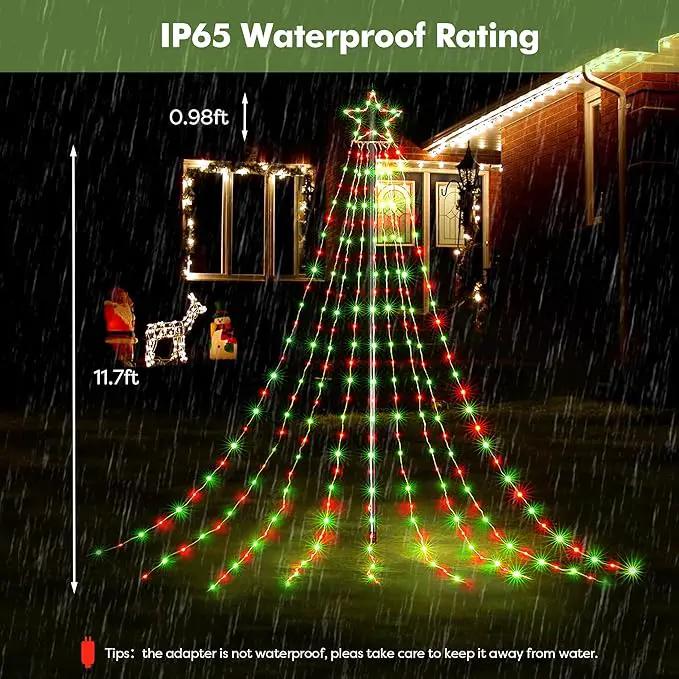 BlcTec Outdoor Christmas Decorations, 352 LED Christmas Star Lights with 9 Strands 11.7ft Waterfall Christmas Tree Lights, 8 Modes, Waterproof, Timer for Yard Patio Xmas Décor, Flowing Red and Green by GreenHaven Gardens