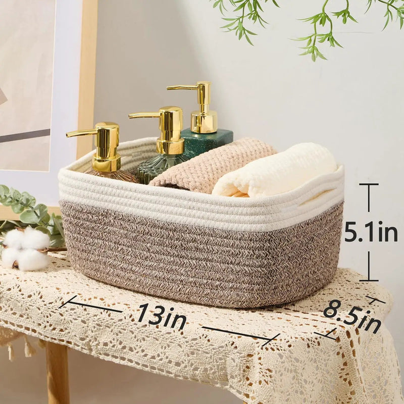 Small Storage Baskets for Organizing | Closet Organizer Bins | Shelf Toy Basket | Woven Rope Baskets | Cube Decorative Box | Shallow Basket | 13x8.5x5.1” | 4 Packs White Brown by GreenHaven Gardens