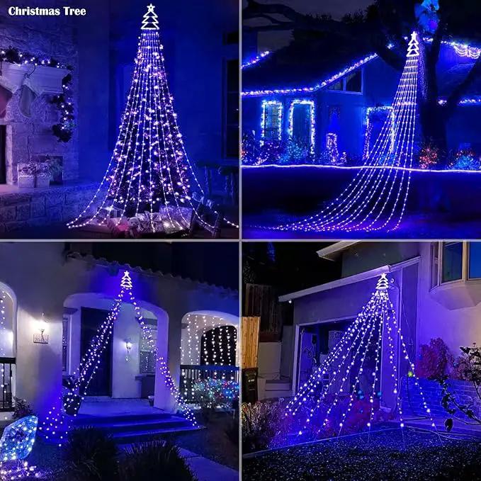 Outdoor Christmas Decorations Star String Lights 420 LED Waterproof Waterfall Lights with Christmas Tree Topper, 8 Lighting Modes Tree for Yard Patio Garden Party (Blue) by GreenHaven Gardens