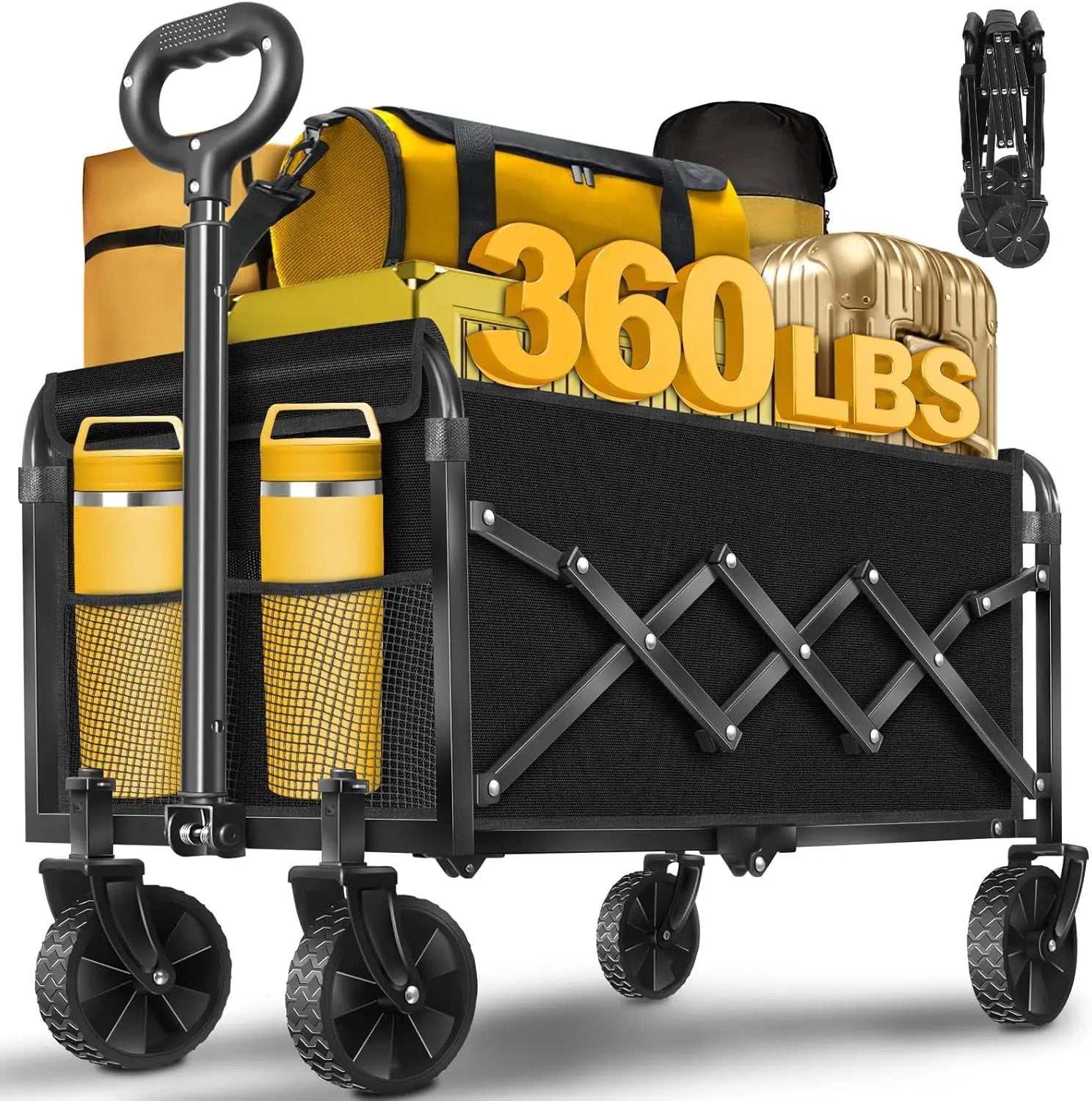 Wagon Cart Foldable, 360Lbs Collapsible Wagon Cart with Wheels Portable, Outdoor Utility Carts for Groceries, Camping, Sports, Garden, Shopping, Black by GreenHaven Gardens