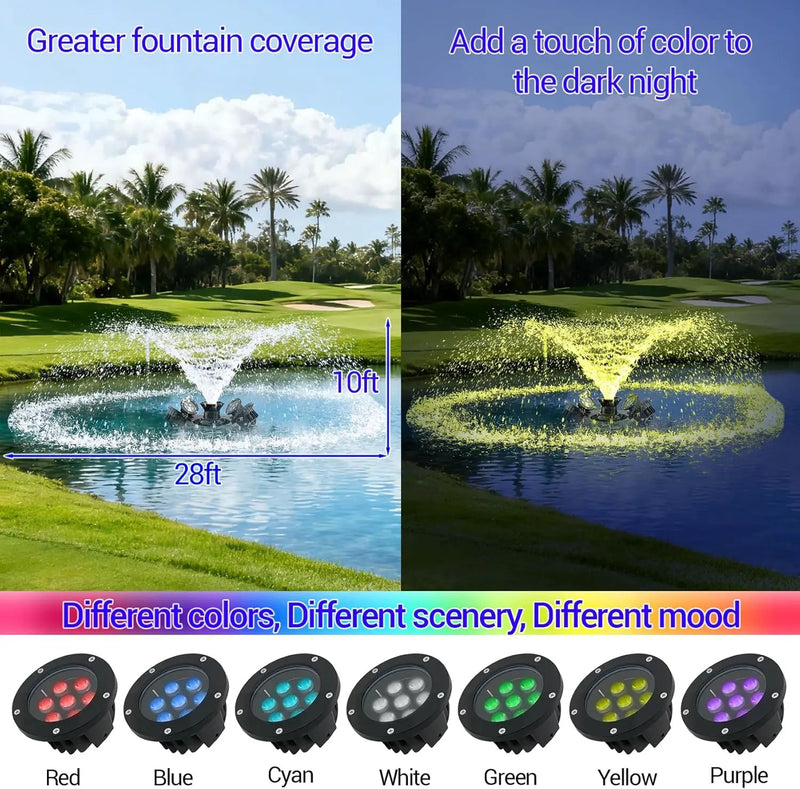 Pond Fountain Aerator with Light RGB LED, 1HP 750W Floating Fountain System for Outdoor Pond Lake, 110V 15000 GPH Fully Automatic Stainless Steel Fountain Pump with 4 LED Lights 100 Feet Power Cord by GreenHaven Gardens