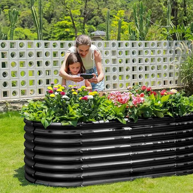Land Guard Galvanized Planter Raised Beds, 6×3×2ft Galvanized Water Trough, Keyhole Raised Garden Bed Metal (Dark Gray) by GreenHaven Gardens