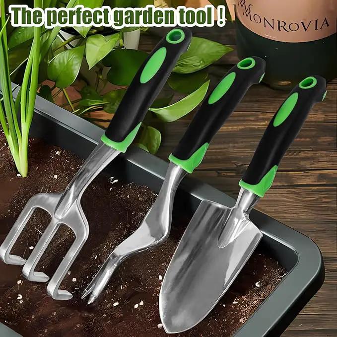 Garden Hand Tools Set,3PCS Aluminum Heavy Duty Gardening Tool Set,Weeding Tools Gardening,Soil Scoop,Hand Rake,Weeder,Non-Slip Rubber Grip, Ideal for transplanting, Weeding, Digging and Planting by GreenHaven Gardens