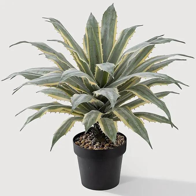 SUNPRAIRIE 32 Inch Tall Large Faux Agave Plant with Two-Tone Sawtooth Edged Leaves; Planted in Black Pot with Real Stone Pebbles. Large Artificial Plants Indoor and Outdoor. by GreenHaven Gardens