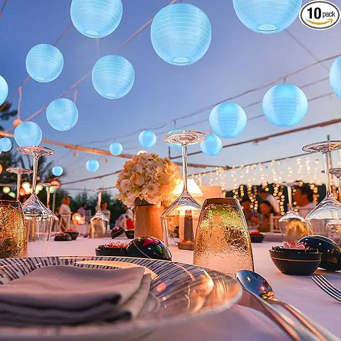 10 Pack Outdoor Silk Lanterns Decorative, 10inch Waterprooof Outside Indoor Chinese Hanging Round Lanterns for Weddings, Birthdays, Parties Decoration(Blue) by GreenHaven Gardens