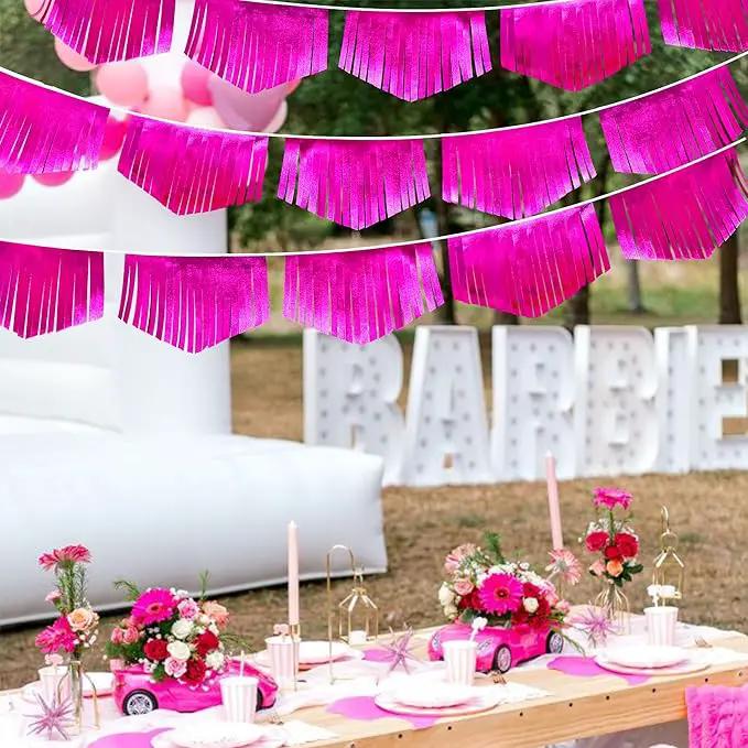 Hot pink Tassel Banner Double Sided Metallic Fabric Pennant Bunting Flag Garland for Birthday Bachelorette Anniversary Engagement Wedding Bridal Shower Graduation Pink Girl Party Decorations Supplies by GreenHaven Gardens