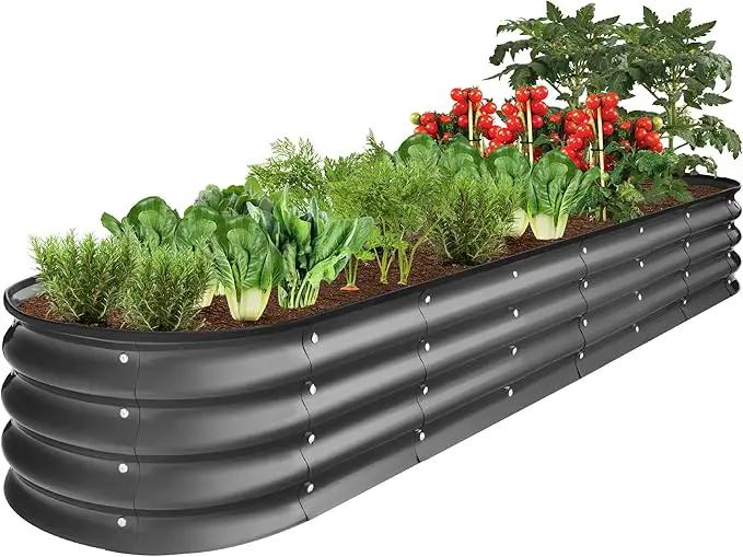 Best Choice Products 8x2x1ft Outdoor Metal Raised Garden Bed, Oval Deep Root Planter Box for Vegetables, Flowers, Herbs, and Succulents w/ 108 Gallon Capacity - Charcoal by GreenHaven Gardens