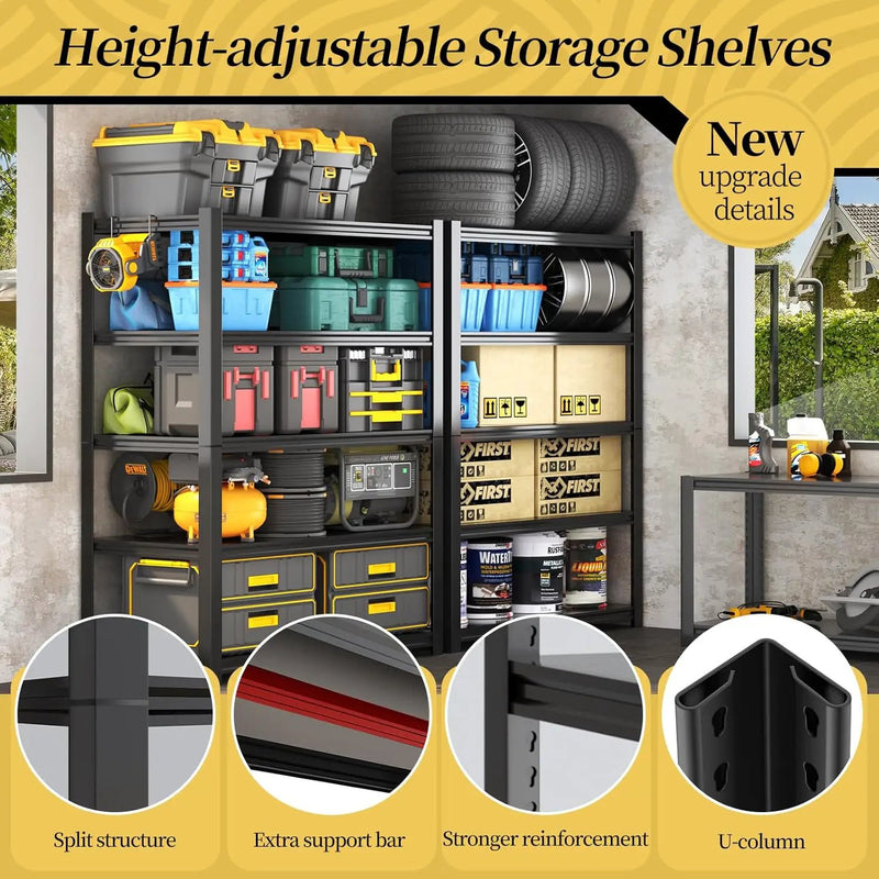 47.8" W Heavy Duty Garage Shelving 3000LBS Storage Shelves, Adjustable 5-Tier Storage Rack, Metal Shelves for Garage/Warehouse/Basement, 47.8" W x 19.8" D x 72" H, 2 Pack by GreenHaven Gardens