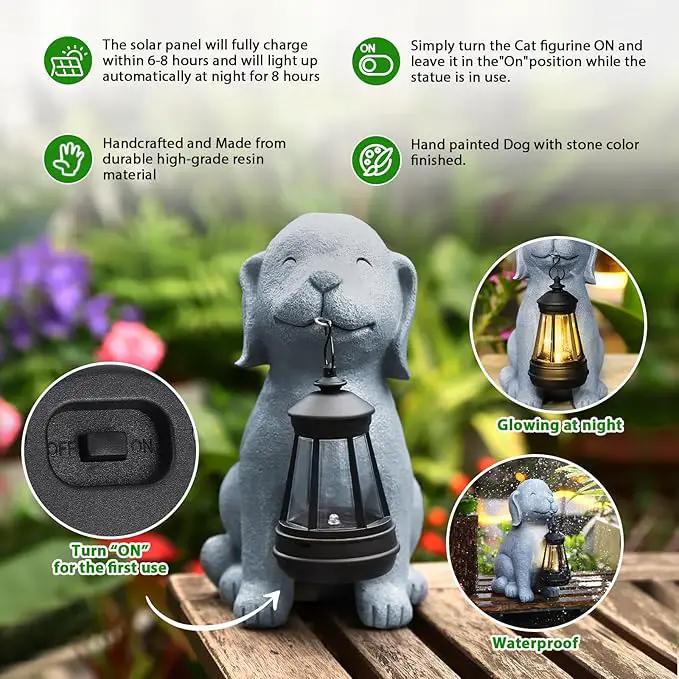 Solar Dog Statues for Garden Decorations Solar Garden Statues for Patio, Balcony, Yard Ornament Unique Housewarming Gifts Figurine Lights, Gray by GreenHaven Gardens