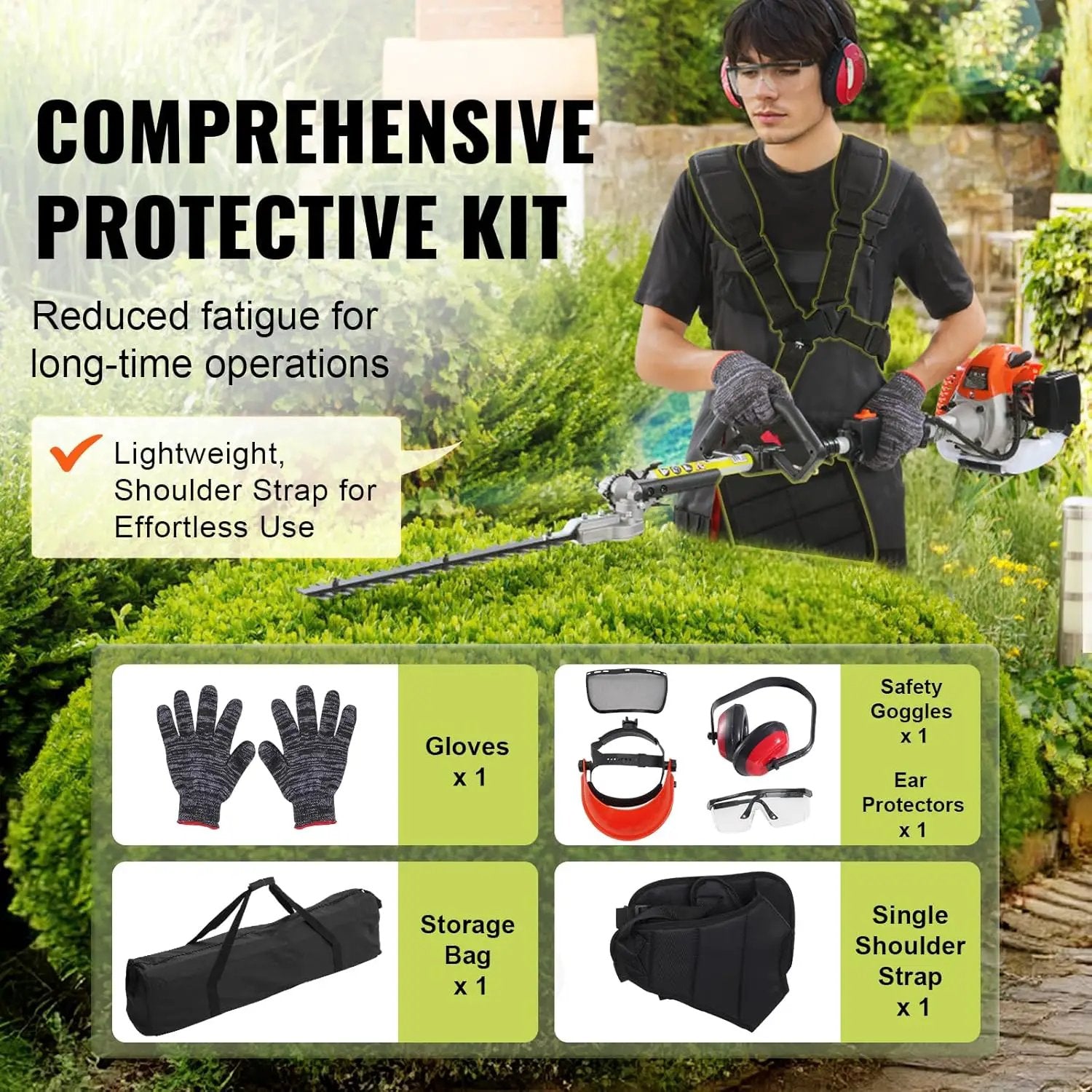 VEVOR Gas Hedge Trimmer 2 Cycle with Extension Pole, 15.7-inch 26cc Gas Powered Pole Hedge Trimmer with Dual Sided Dual Action Blade, Great for Trimming Shrubs, Bushes, w/EPA, CE and EMC Certification by GreenHaven Gardens