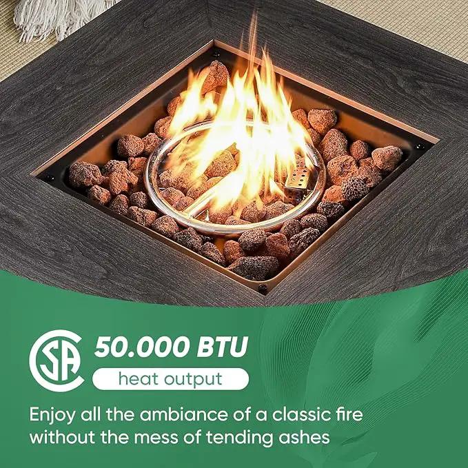 5 Pieces Patio Wicker Furniture Set - 4 Outdoor Swivel Rocker Glider Chairs with 50000BTU Propane Fire Pit Table, Warm Patio Conversation Set Red Cushion Perfect for Casual Gathering by GreenHaven Gardens