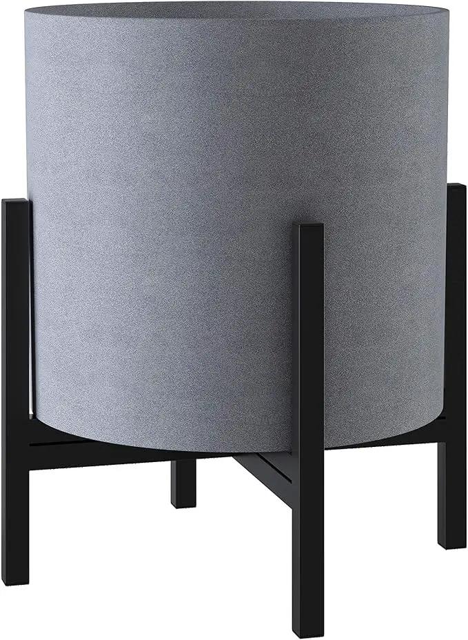 FaithLand Plant Pot 14 inch - Perfectly Fits Mid-Century Modern Plant Stand - Drainage Plug and Drainage Mesh Screen - Gray Planter Pot. by GreenHaven Gardens