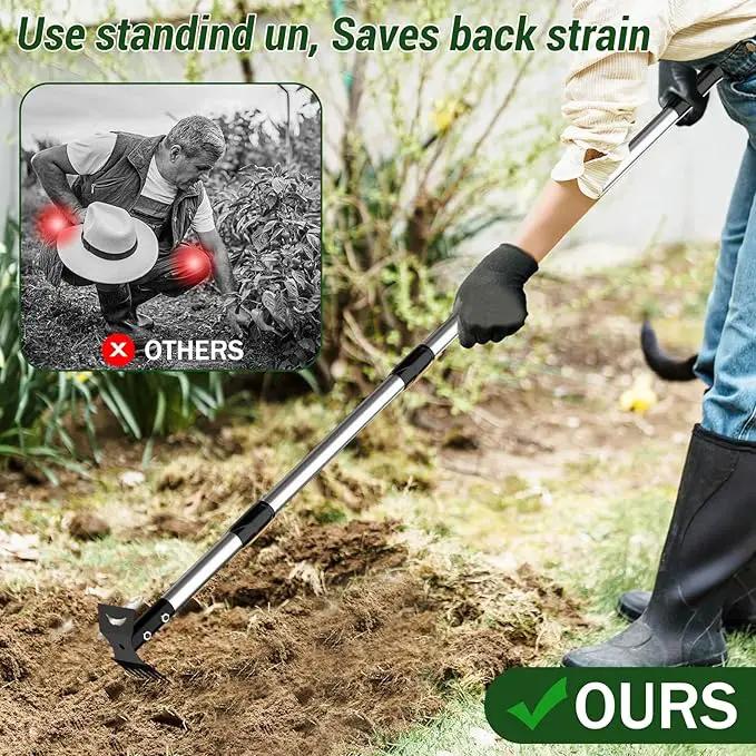 Long Handle Weed Puller Tool – 2-in-1 Handle Garden Hoe and Weed Rake, Hoe Garden Tool for Home Gardens, Lawns, and Yards by GreenHaven Gardens