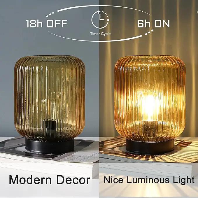 Battery Operated Lamp, Cordless Table Lamps for Home Decor, Battery Powered Nightlight with LED Bulb, Decorative Glass Beside Lamp for Bedroom Living Room-Gold by GreenHaven Gardens