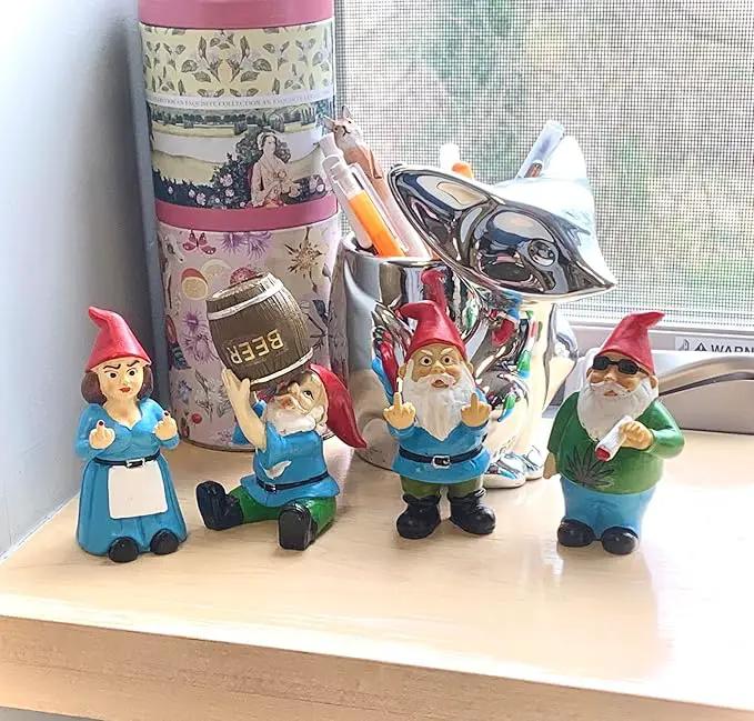 Gnometastic Mini Gnomes - Middle Finger Gnome 3.5in, Double Bird Gnome - Naughty Garden Gnome for Fairy Garden, Funny Garden Gnomes Outdoor Decoration for Yard Patio Lawn Ornament and Home Decor by GreenHaven Gardens