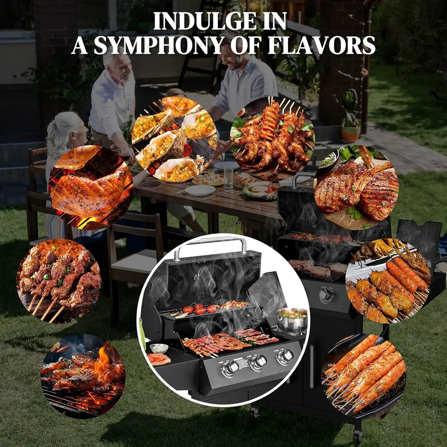 ROVSUN 3-Burner Propane Gas BBQ Grill with Side Burner & Enameled Cast Iron Grates, 46,000 BTU Barbecue Grill with Wheels for Outdoor Patio Backyard Cooking Grilling, Black by GreenHaven Gardens