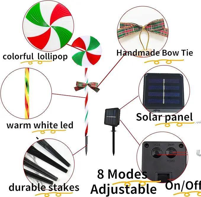 10 Packs Christmas Pathway Lollipop Lights with Bow Tie Solar Powered Outdoor Waterproof Xmas Candy Cane Path Landscape Decorative Stake Lights 2 Solar Panel + 10 Lights by GreenHaven Gardens