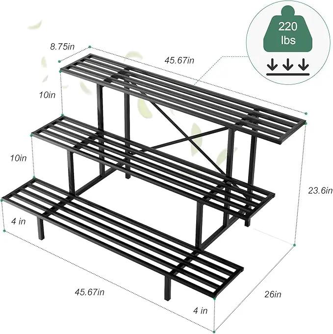 Zhongma 3 Tier Sturdy Metal Plant Stand, L45.67 x W26 x H23.6 inch, Heavy Duty Plant Holder for Home Indoor and Outdoor, 660 LBS Capacity & Heavy Duty Construction by GreenHaven Gardens
