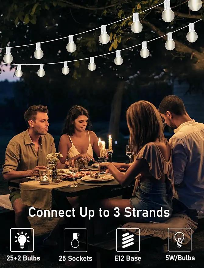 25FT Frosted White Lights G40 Globe Outdoor String Lights Patio Lights with 25 Frosted White Globe Bulbs - White Wire by GreenHaven Gardens