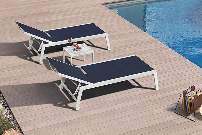 PURPLE LEAF Outdoor Chaise Lounge Set Adjustable Sunbathing Recliner with Side Table for Beach Poolside Outside Patio Aluminum Chaise Lounger Navy Blue by GreenHaven Gardens