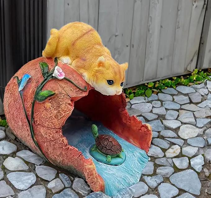 Teaeeno Orange Cat Decor Statue Gutter Downspout Extension Decorative,Animal Statue Outdoor Decor,3"×4" Rain Gutter Downspout Splash Block,Garden Splash Block Outdoor Sculpture,Rain Downspout Diverter by GreenHaven Gardens