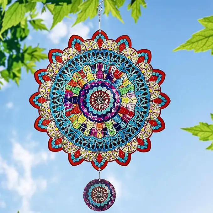 TUOKING Mandala Wind Spinners Outdoor Metal 3D Hanging Art Wind Spinner 12 Inch Stainless Steel for Yard and Garden Decoration Worth Gift for Women by GreenHaven Gardens