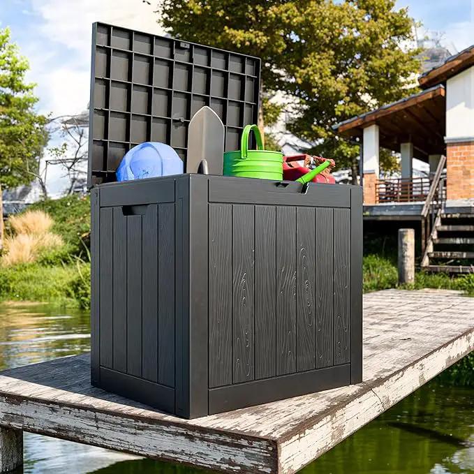30 Gallon Outdoor Deck Box,Storage Lockable Waterproof Patio Furniture,Garden Tools,Cushions,Pool Accessories Outside Storage Resin Box(Black) by GreenHaven Gardens