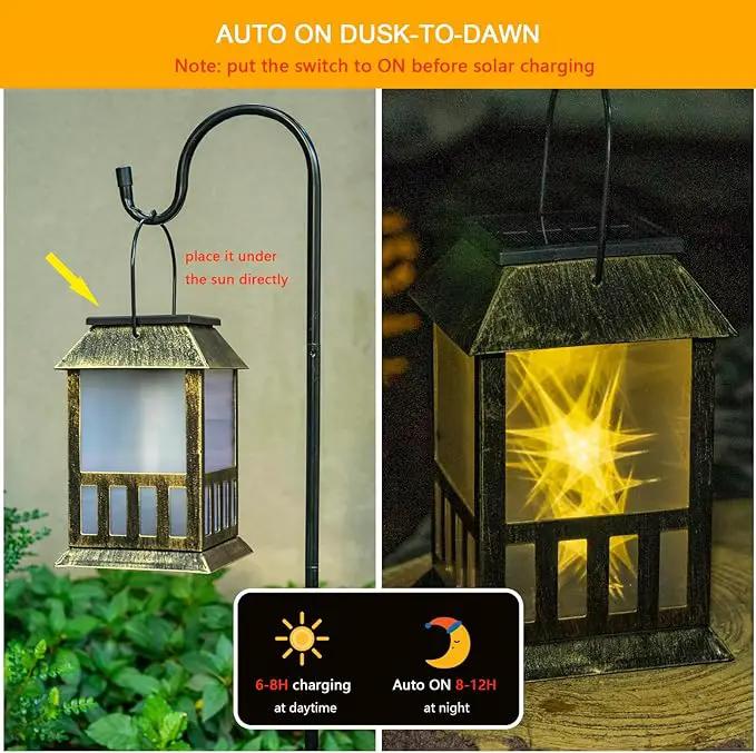 Solar Lanterns Outdoor Waterproof, 3D Star Light with Flashing Mode, Solar & USB C Charging, Metal Hanging Lantern for Wall Landscape Yard Patio Driveway Garden Decor, Warm Light 2 Pack by GreenHaven Gardens