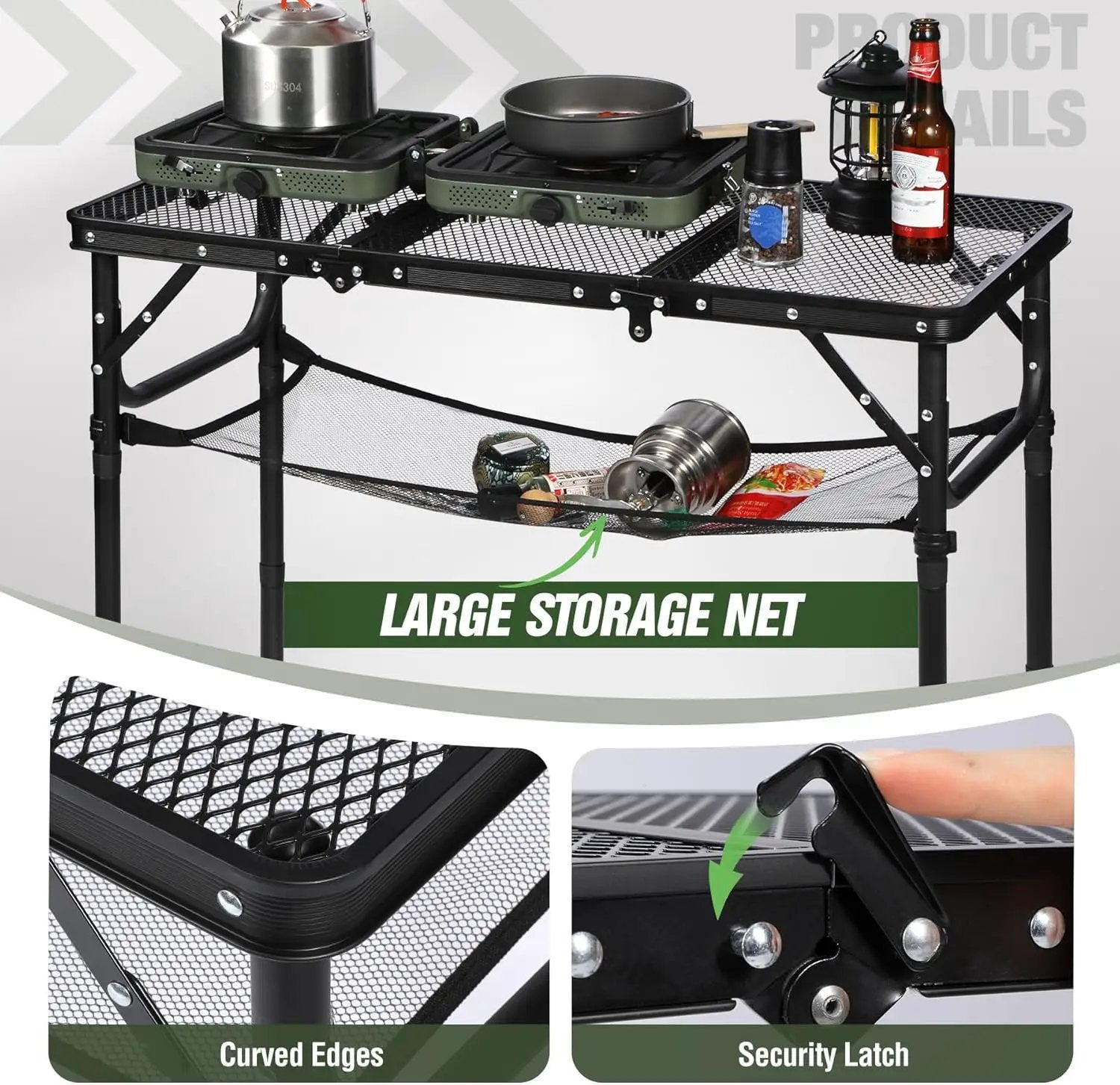REDCAMP Small Triple fold Folding Grill Table for Outside, 3 Heights Adjustable Lightweight Portable Metal Aluminum Frame Outdoor Table for Camping Picnic Cooking BBQ, Black, 34x16 inches by GreenHaven Gardens