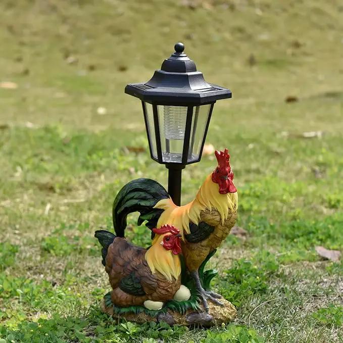 Solar Garden Outdoor Statues Rooster Hen Couple with Light, Outside-Outdoor Decorations Chicken Sculptures for Patio Yard Lawn Walkway Ornaments Clearance Gifts for Mom Grandma Birthday by GreenHaven Gardens