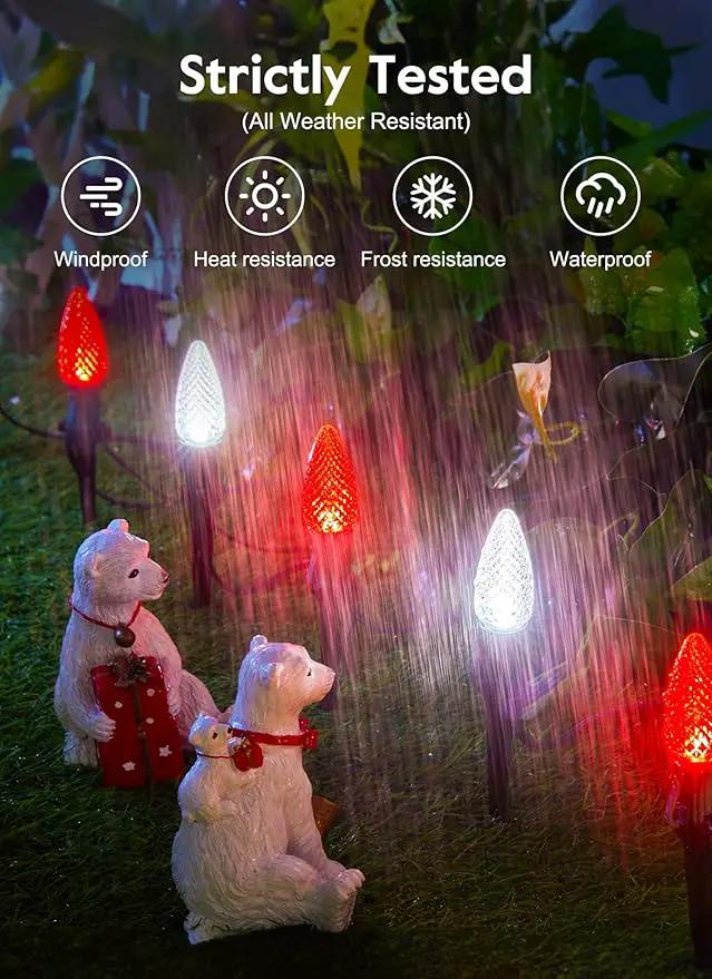 Brightown Strawberry C9 Christmas Pathway String Lights, 25.7 Feet C9 Walkway Lights with 20 Clear Bulbs and Stakes, Connectable Christmas Lights Outdoor Decoration for Outside Lawn, Red & Pure White by GreenHaven Gardens