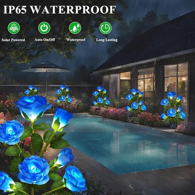 1 Pack Solar Garden Lights Outdoor, 7-Flower Rose Solar Lights for Yard, LED Solar Powered Stake Lights for Patio Pathway Lawn Fence Cemetery, Blue by GreenHaven Gardens