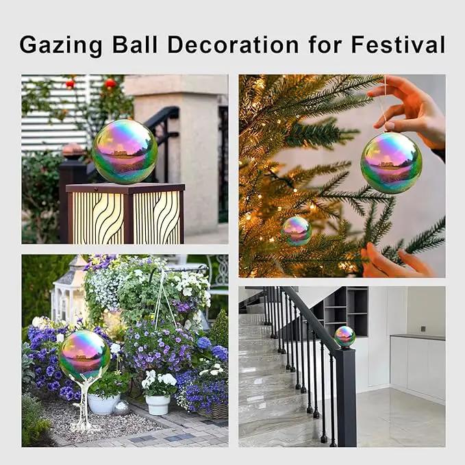 Nerien Gazing Ball, Stainless Steel Garden Mirror Globe, Polished Ornament Sphere, Hollow Floating Reflective Hemisphere, for Home Outdoor Pond Housewarming Swimming Pool Decoration, Rainbow, 8Pcs by GreenHaven Gardens