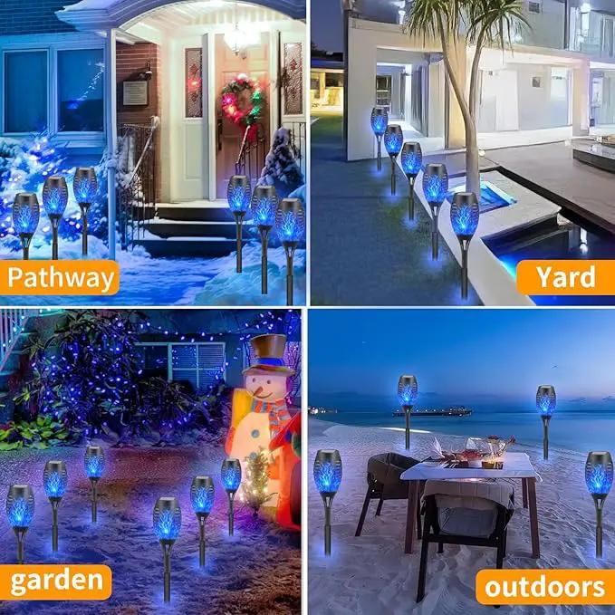 12-Pack Blue Solar Flickering Flame Torches – Waterproof Solar Garden Lights, Outdoor Solar Lights for Yards, and Flame Torches for Patio and Pathway Decorations by GreenHaven Gardens