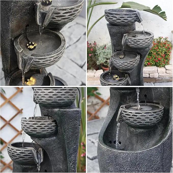 35.83''H Indoor Outdoor Modern Water Fountain 6-Tiers Garden Cascading Fountains Curve Shape Floor Standing Waterfall Water Feature with LED Light for Yard Deck Patio Home Art Decor by GreenHaven Gardens