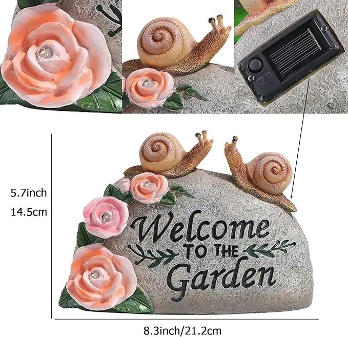 Snail Garden Statue Outdoor Decor Art Solar LED Light Welcome Sign Sculpture Auspicious Snail Resin Figurine Yard Porch Patio Lawn Decorations Housewarming Gifts for Mom Grandma Women by GreenHaven Gardens