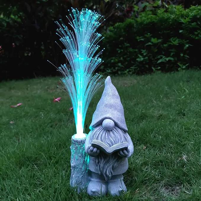 Gnomes Statue Solar Garden Decor,Resin Gnome Statues and Colour Changing Optical Fiber Solar Lights,Outdoor Decoration for Balcony, Garden, Patio, Yard, Lawn, Gifts for Mom Grandma by GreenHaven Gardens