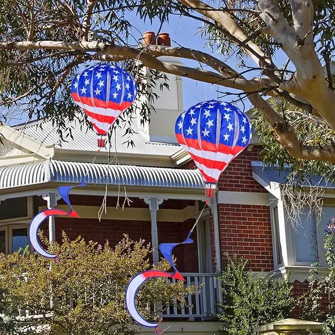 BATTIFE 2Pcs Patriotic Hot Air Balloon Wind Spinner, American Flag Kinetic Wind Twister with Tail, Outdoor Spiral Windmill Garden Yard, 4th of July Hanging Decoration by GreenHaven Gardens