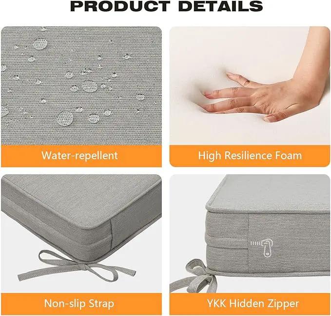 Sunbrella Square Corner Seat Cushions, 18.5" x 16" x 3", Set of 4, Indoor Outdoor Water Repellent Universal Chair Pads with Ties for Patio Furniture, Garden Dining Chairs, Specrtum Pebble by GreenHaven Gardens