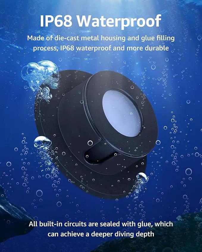 SUNVIE 3W Pond Lights LED Underwater 12-24V AC/DC Low Voltage Fountain Lights LED Underwater 3000K Warm White IP68 Waterproof Underwater Pond Lights for Outdoor Ponds Fountains Waterfalls, 2 Pack by GreenHaven Gardens
