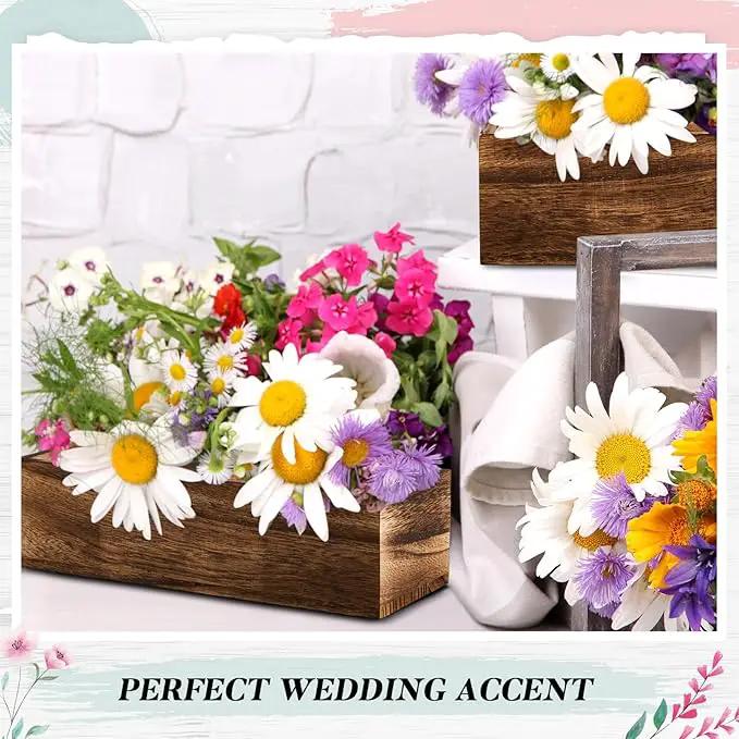 Dandat 4 Set Wood Boxes for Centerpieces Rectangle Wooden Planter Box Rustic Wood Planter with Removable Plastic Liner Floral Foam Blocks for Centerpieces Home Wedding Garden Decor (12x4 Inch) by GreenHaven Gardens